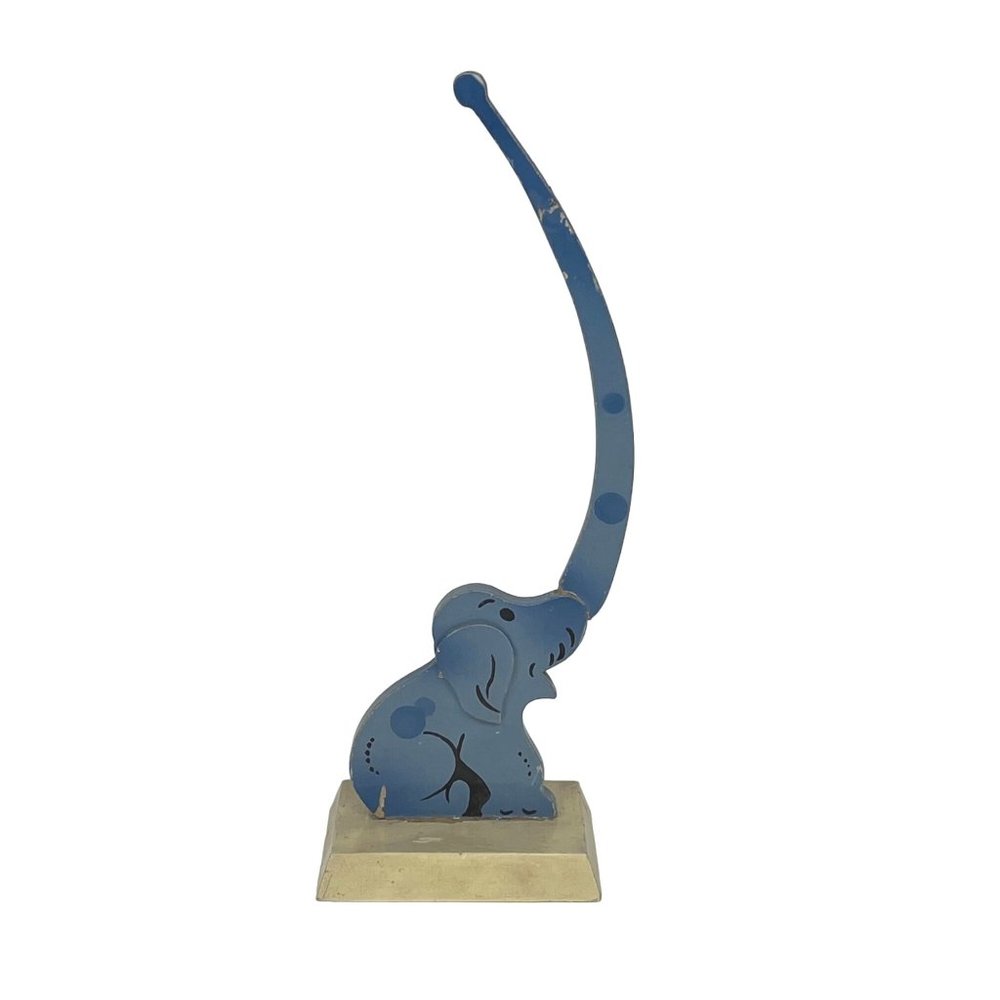 Vintage Wood Elephant Pretzel Holder Barry Imp. Co. Blue